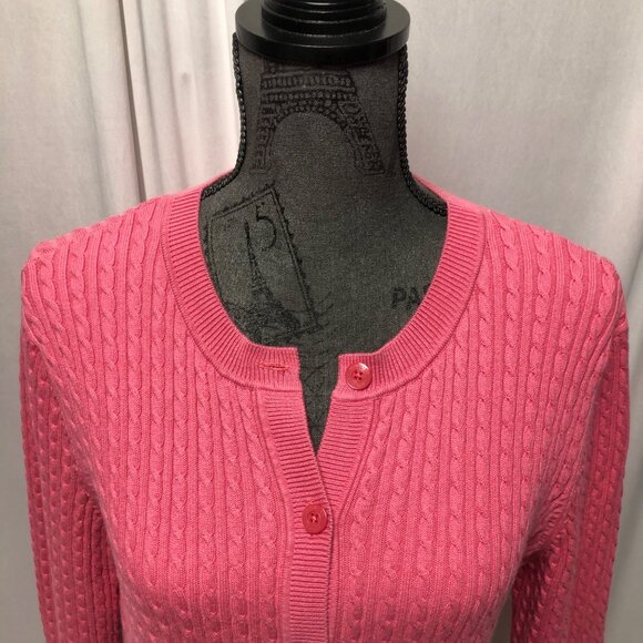 Jones New York Signature Cable Knit Cardigan Womens Size XL Pink Sweater Office - Picture 2 of 9